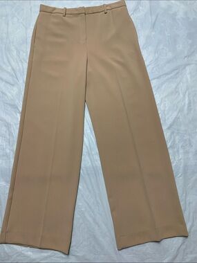 Theory Crepe Wide Leg Trouser Pants Tan J1109202 Workwear Minimalist Classy Sz 8